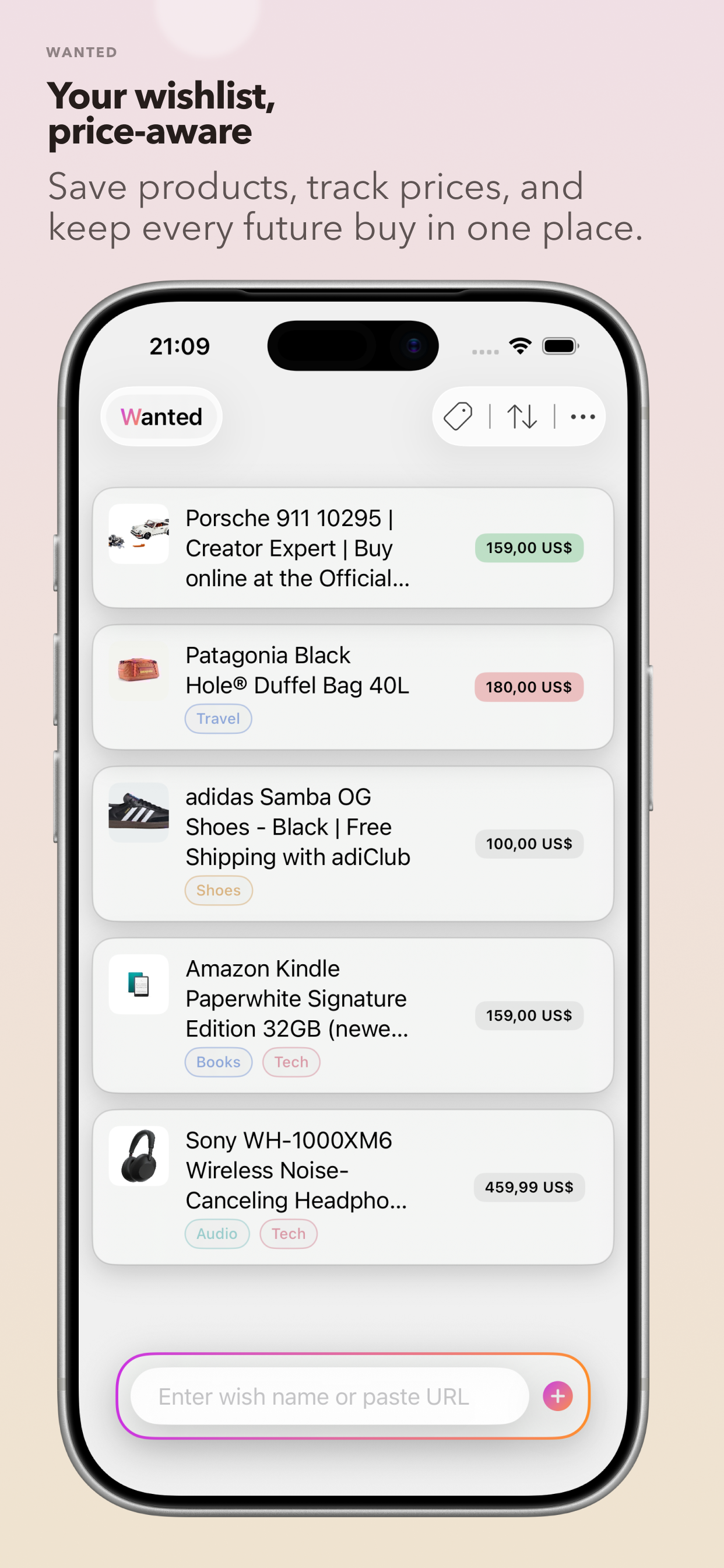 Wanted wishlist screen on iPhone